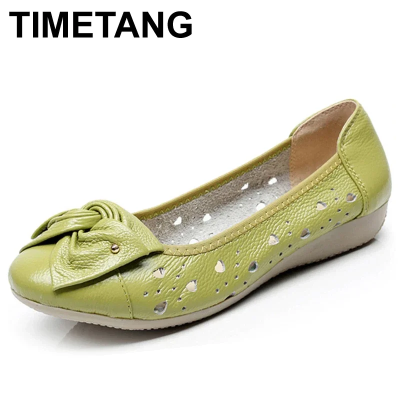 TIMETANG Genuine Leather Women Shoes Loafers Flats Ballet Spring Summer