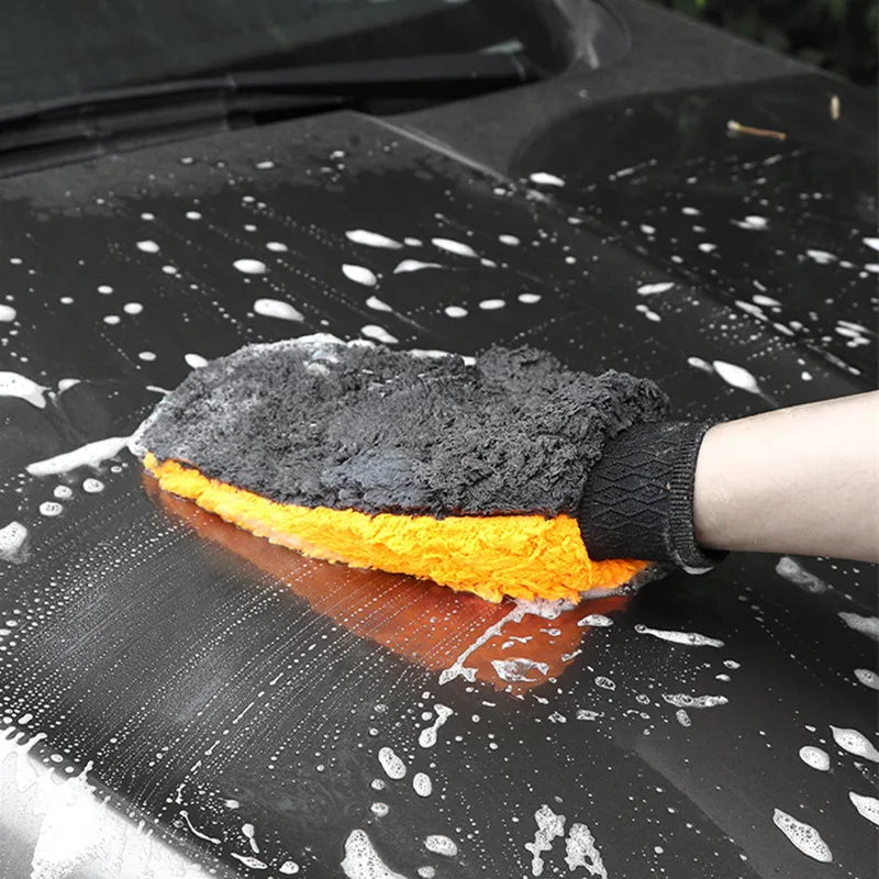 Car Washing Gloves Double-sided Waterproof Coral Velvet Short Wool Mitt Brush Cleaning Tools