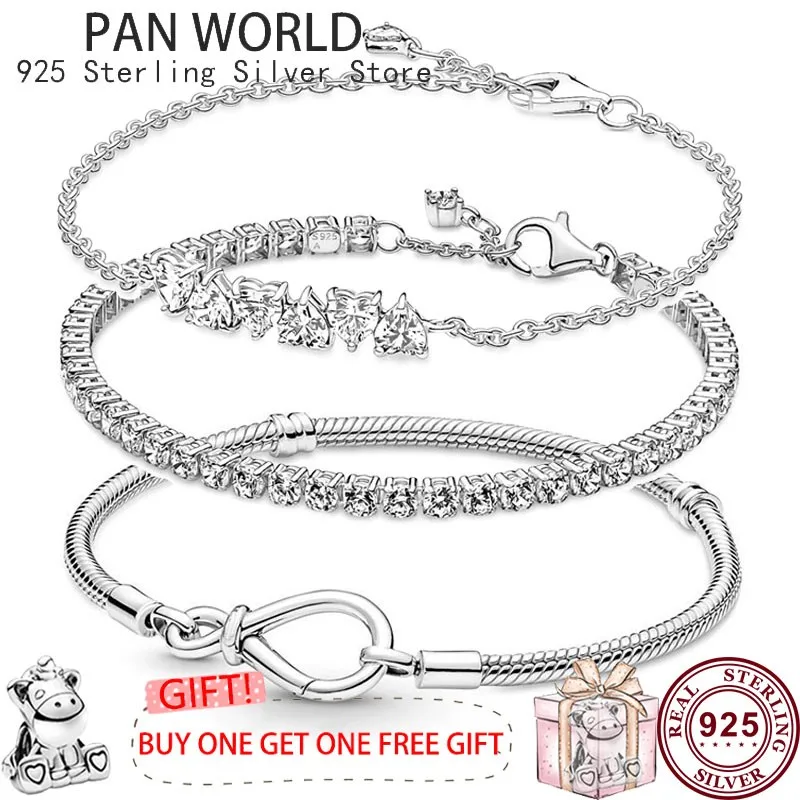 925 Sterling Silver New Mother's Day Tennis Eternal Love Women's Pan Bracelet Is Suitable For The Original pan Charm Jewelry