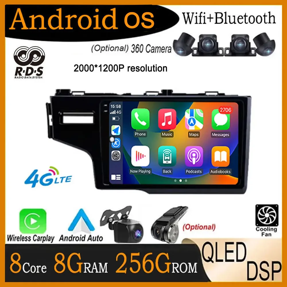 

9 дюймовый DSP Android 14 для Honda Fit Jazz 2013 2014 2015 автомобильный радиоприемник Carplay 4G + wifi мультимедийный автомобильный GPS стерео видеоплеер экран
