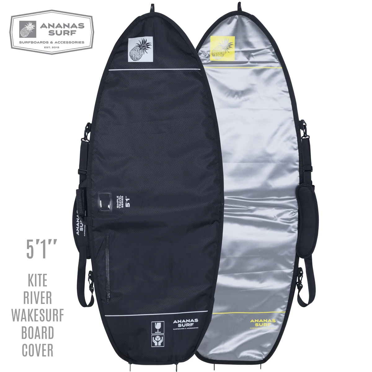 Ananas Surf 5'1" (61") 160 cm Wakesurf Kite Hydrofoil Board Blunt Nose Cover Bag Protect Boardbag