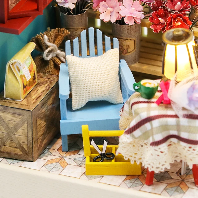 CUTEBEE DIY Mini Flower House Miniature Wooden Dollhouse Tiny Doll Houses Furniture Kit Decorate For Children Kid Birthday Gift 6