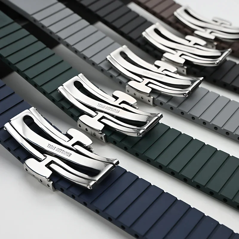 Premium Fluoro Rubber Quick Release Watch Band with Universal Butterfly Buckle