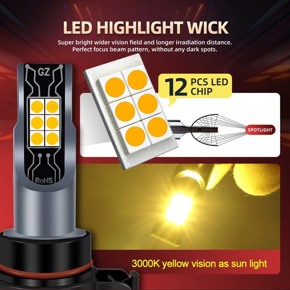 2x 자동차 LED 안개등 램프 3000K 노란색 PSX24W 2504 시트로엥 C3 피카소 (SH_) MPV 2009 2010 2011 2012 2013 2014 2015 2016-2025용