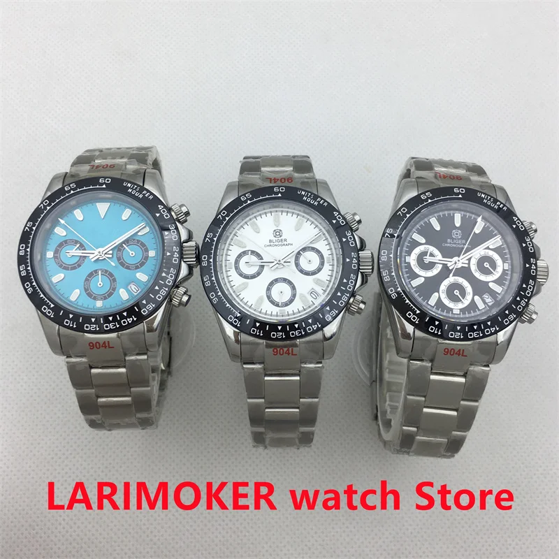 

Quartz watch 39mmVK63 movement sapphire glass chronograph code six-pin multi-function calendar three-eye dial Oyster bracelet