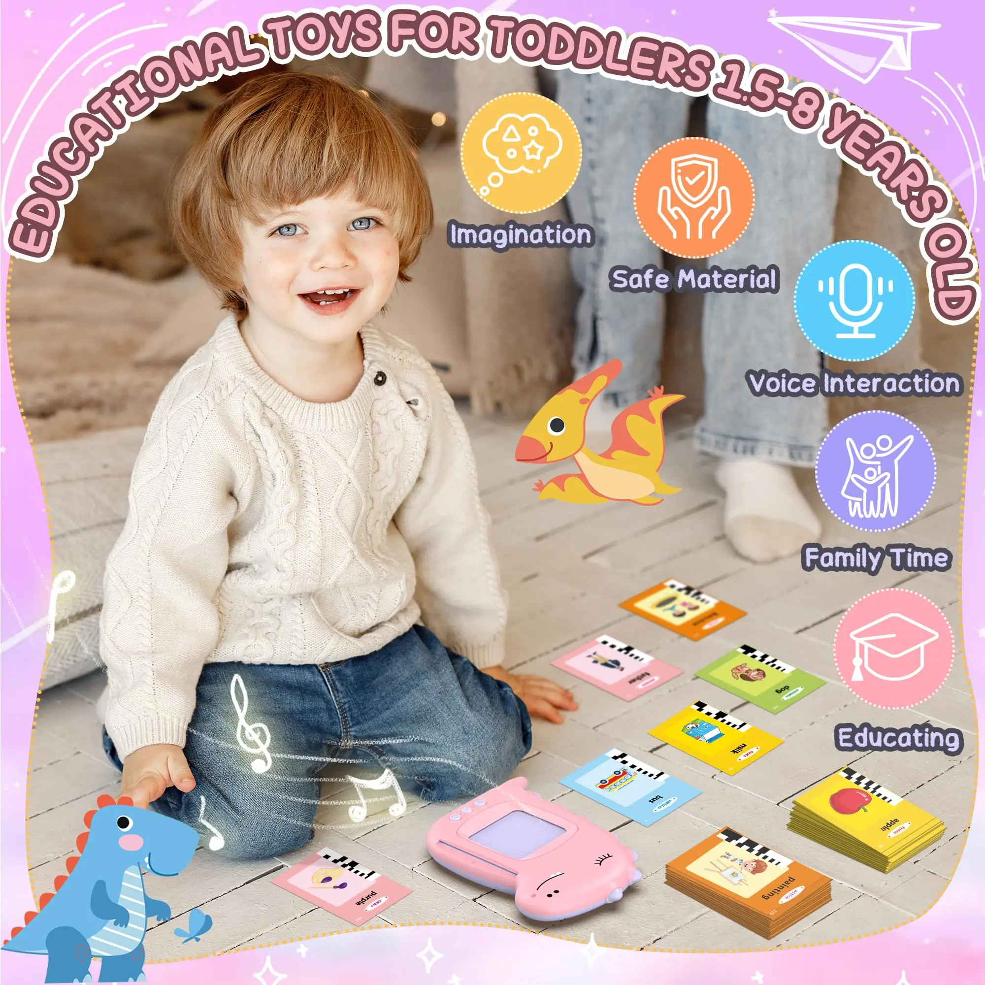 Toddler Toys Talking Flash Cards Learning Toys Kids Gifts Dinosaur Educational Montessori 224 Sight Words Autism Sensory Toys 2