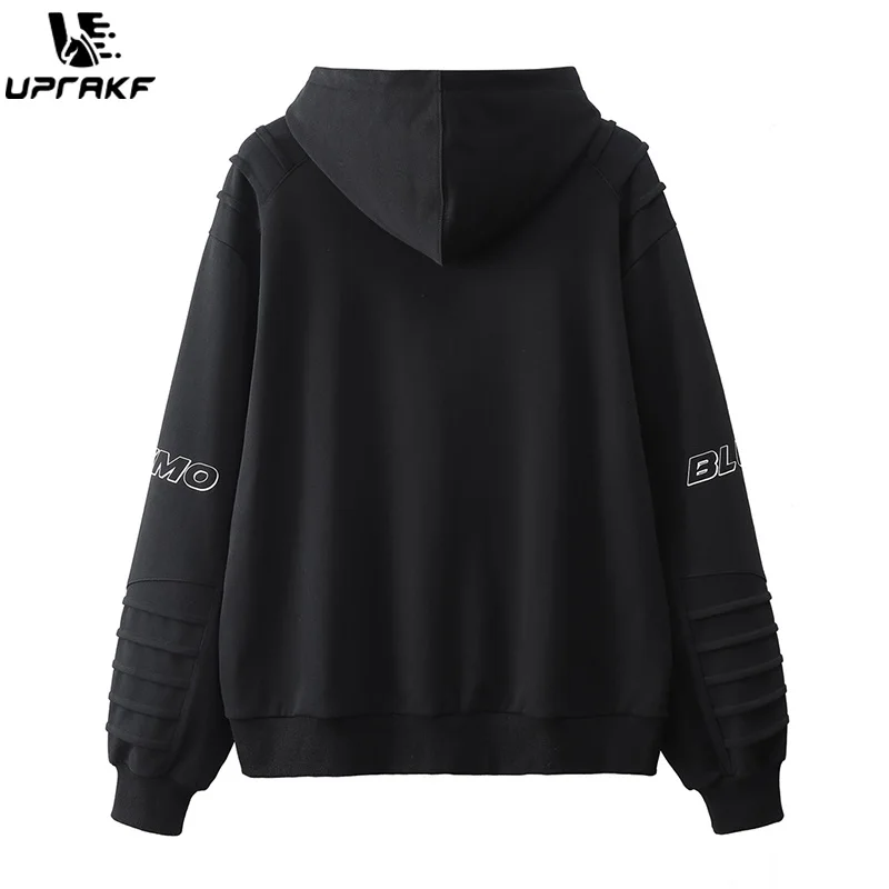 UPRAKF Color Contrast Patchwork Hoodie Streetwear Tops Harajuku Casual Autumn Oversize Long Sleeve Fashion