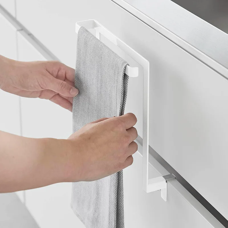 Japanese Kitchen Cabinet Door Rag Hanging Rod Holder No Hole Bedroom Closet Bathroom Compartment Cabinet Board Towel Hangers