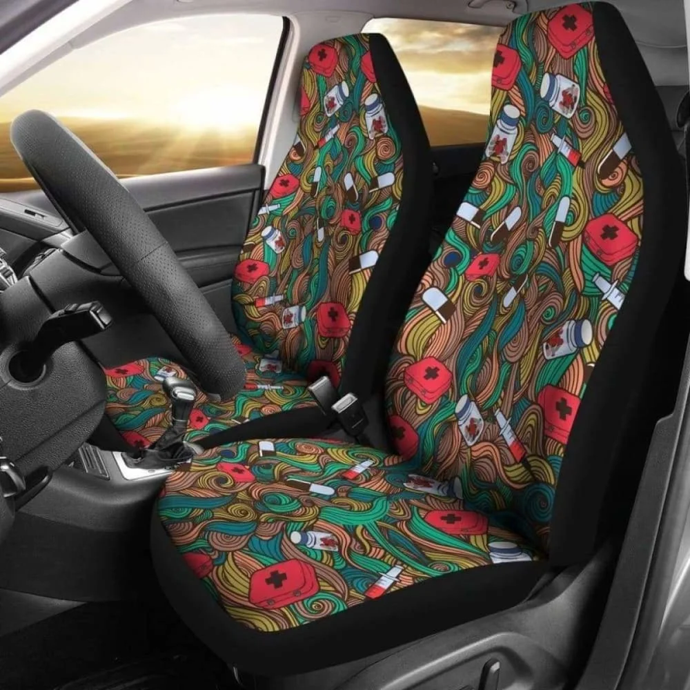

Nurse Accessories Patterns Art Car Seat Cover Pack of 2 Universal Front Seat Protective Cover