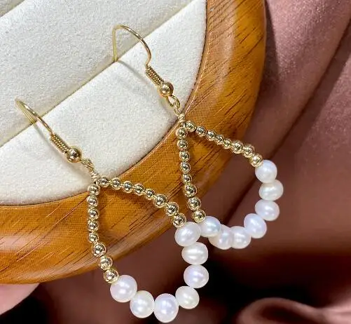 

Original handmade 14k gold wrapped freshwater pearl earrings 5mm round pearl earrings Simple pearl jewelry wholesale