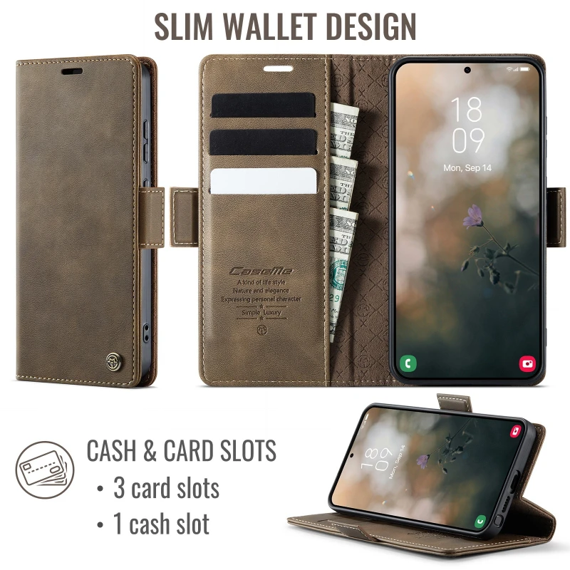 Vintage Leather Flip Wallet Phone Case with Stand and Card Holder Pockets