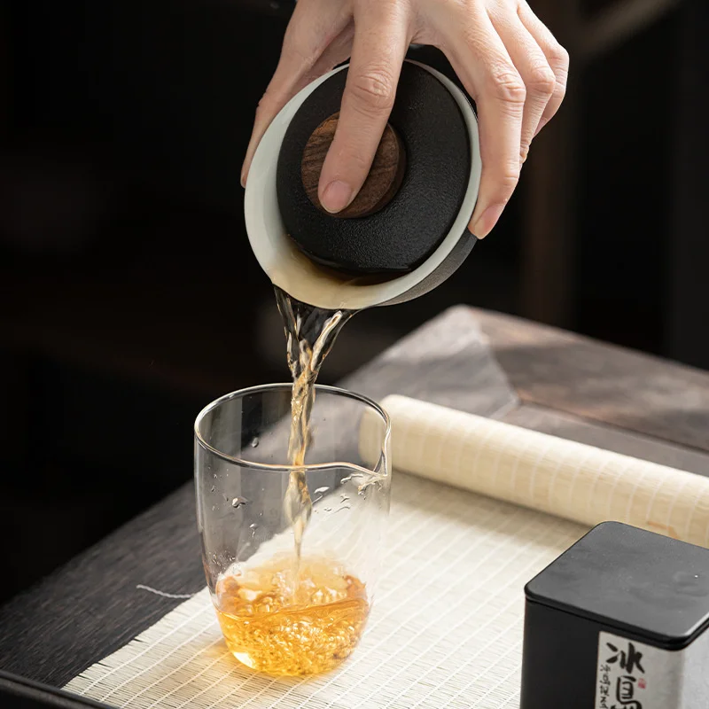 200ml Japanese Style Black Pottery Gaiwan Ceramic Tea Bowl Household Coarse Pottery Hand Grasp Bowl Kung Fu Tea Set Cup Gift