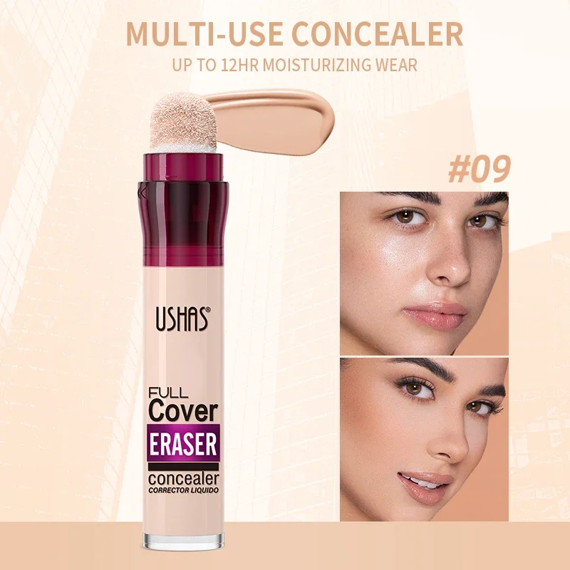 Ushas 12 Color Liquid Concealer Multi-use Foundation Makeup Moisturizing Rotating Sponge Head Concealer Long Lasting Lightweight