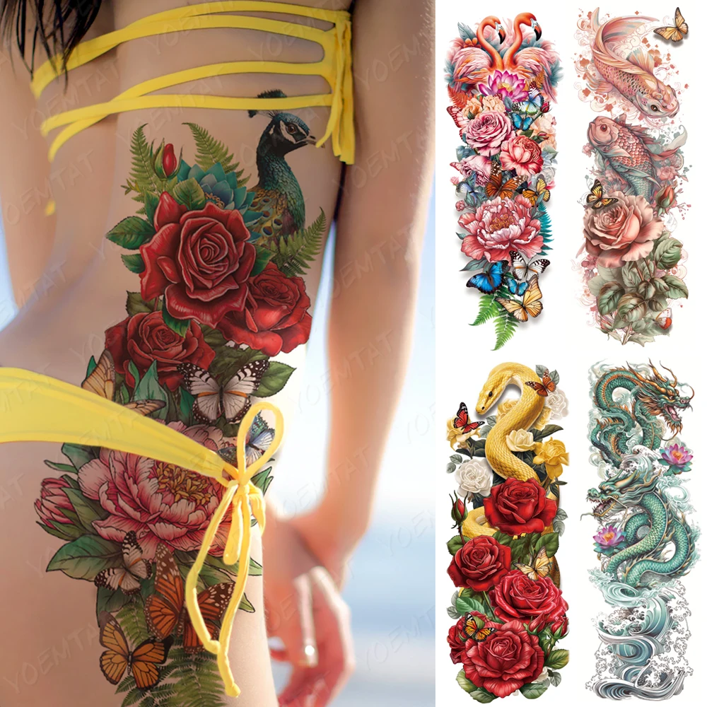 Large Arm Sleeve Tattoo Ninetales Sakura Cat Demon Waterproof Temporary Tattoo Stickers Japanese Body Art Full Fake Tatoo Women