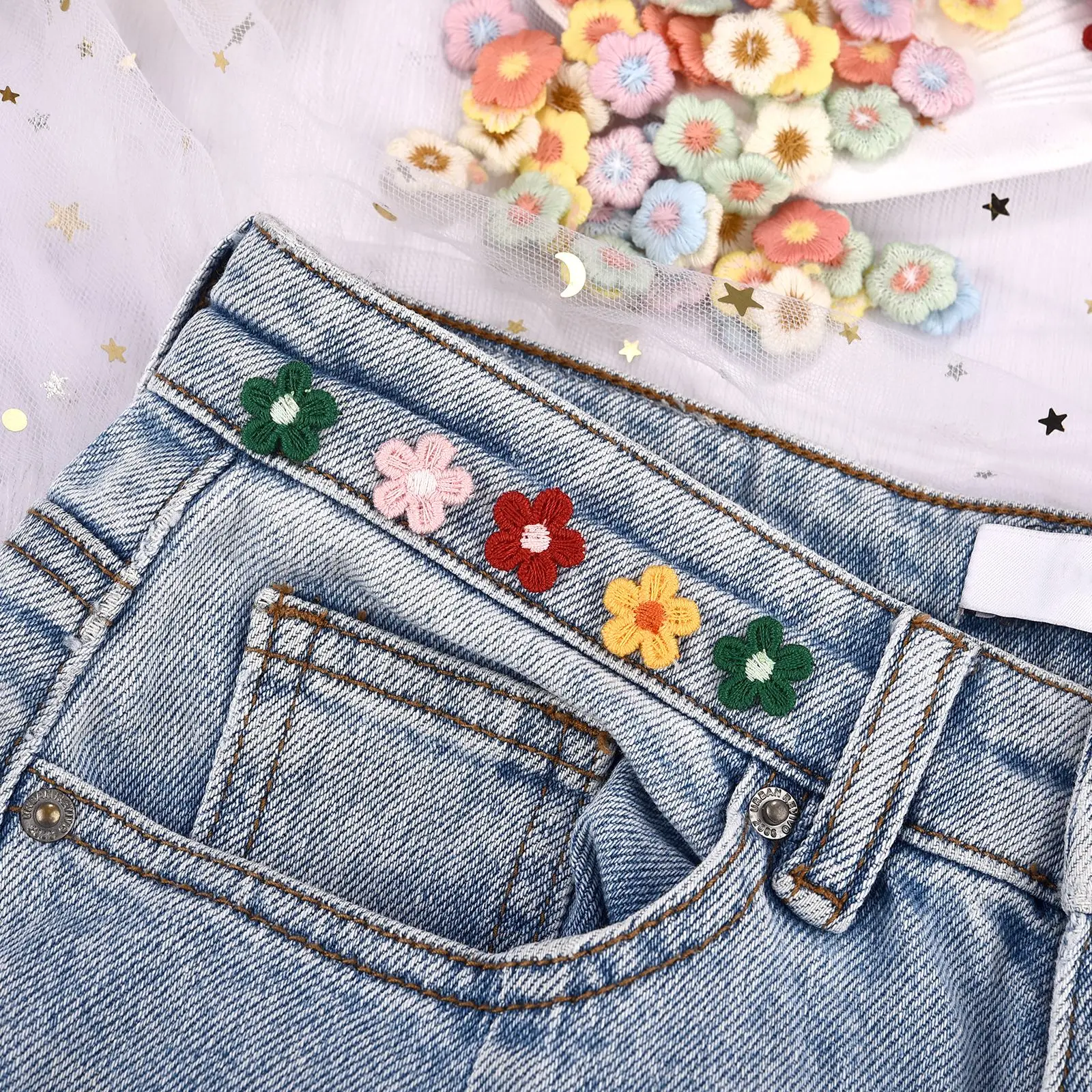 DIY 공예품용 혼합 색상 꽃 아플리케 레이스, 바느질 액세서리, 수제 재료, 웨딩 용품, 홈 데코, 50 개