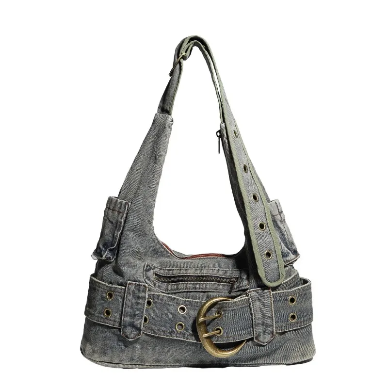 Washed Denim Women's Shoulder Bag Ladies' Fashionable Trend Underarm Bag Woman Casual and Versatile Commuting Handbag