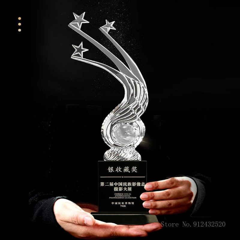 

Металлический хрустальный трофей с гальваническим покрытием, золотистый, серебристый, медный, праздничный, сувенир, креативный декор для ежегодных собраний, награда за фильм, 1 шт.