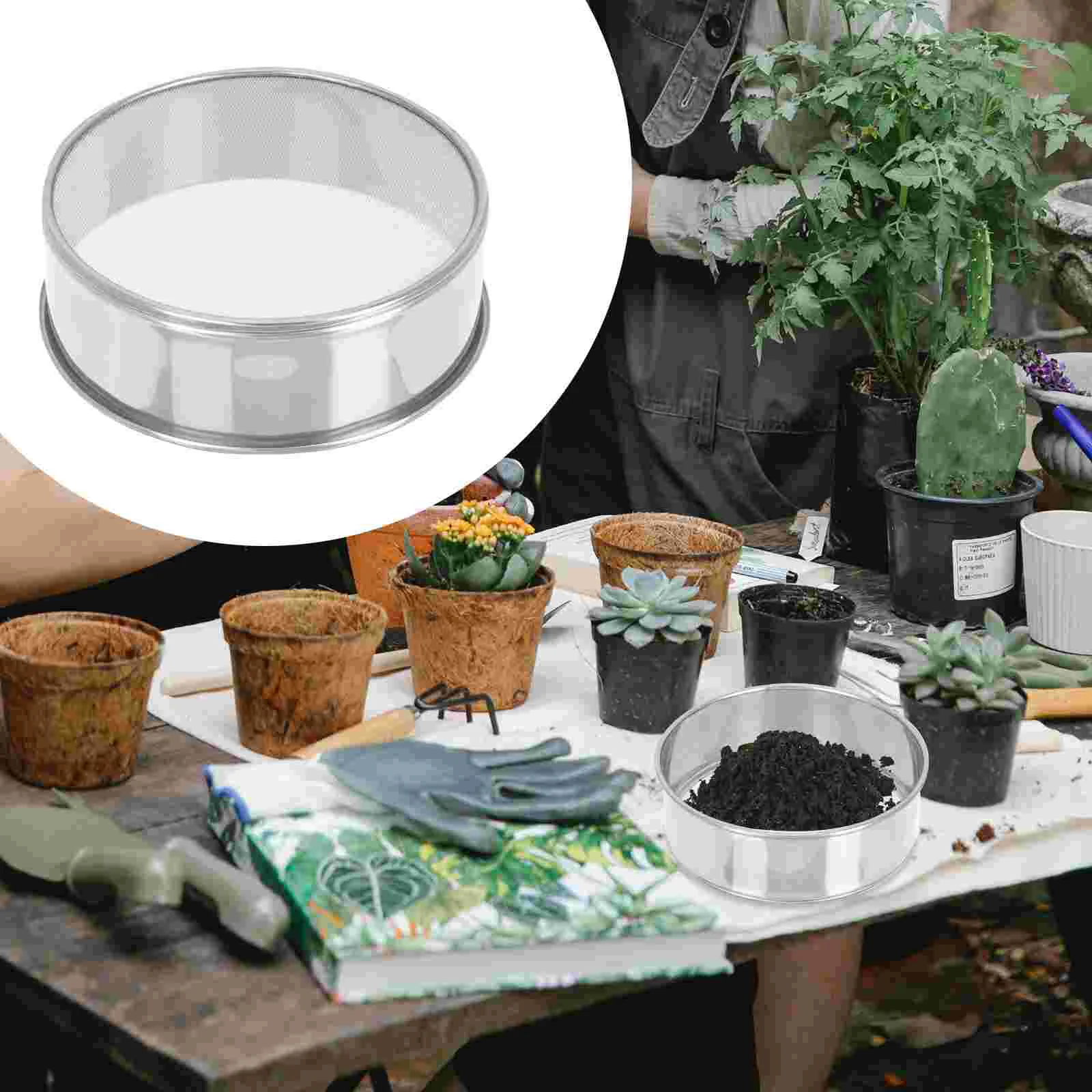 

Stainless Steel Sieve Filter Household Garden Soil Sifter Home Tool Round Gardening Multifunctional