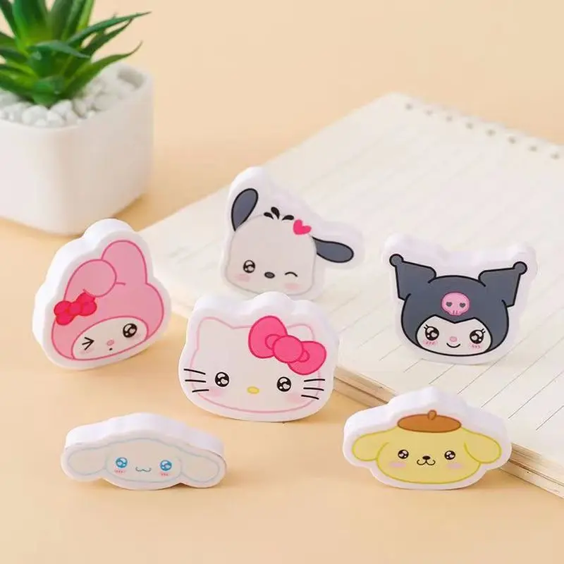 Sanrio 30/60pcs Eraser Kawaii Hello Kitty Kuromi Cinnamoroll Pumping Student Stationery Supplies Children's Toys