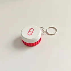 Compact Color Block Pill Box with Key Ring - Portable Medicine Container (Red Round)