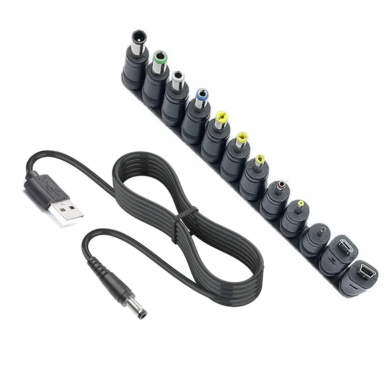 Universal USB to DC Power Cable with Interchangeable Plug Adapters – 5V Charging Solution