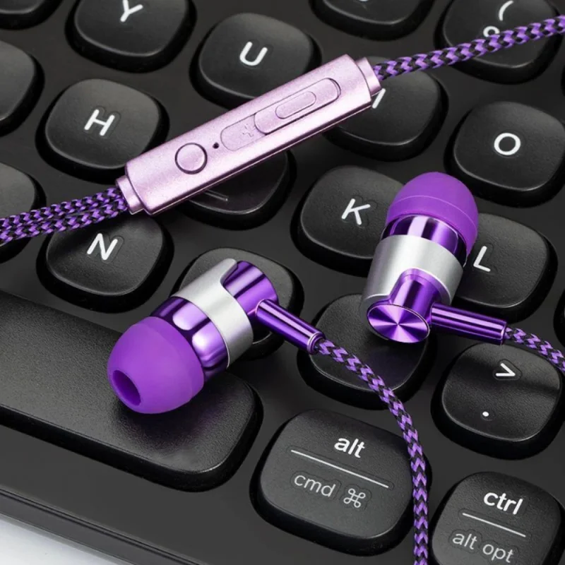 Wired Headphones 3.5mm Sport Earbuds with Bass Phone Earphones Stereo Headset with Mic Nylon Weave Cable Earphone For Laptop