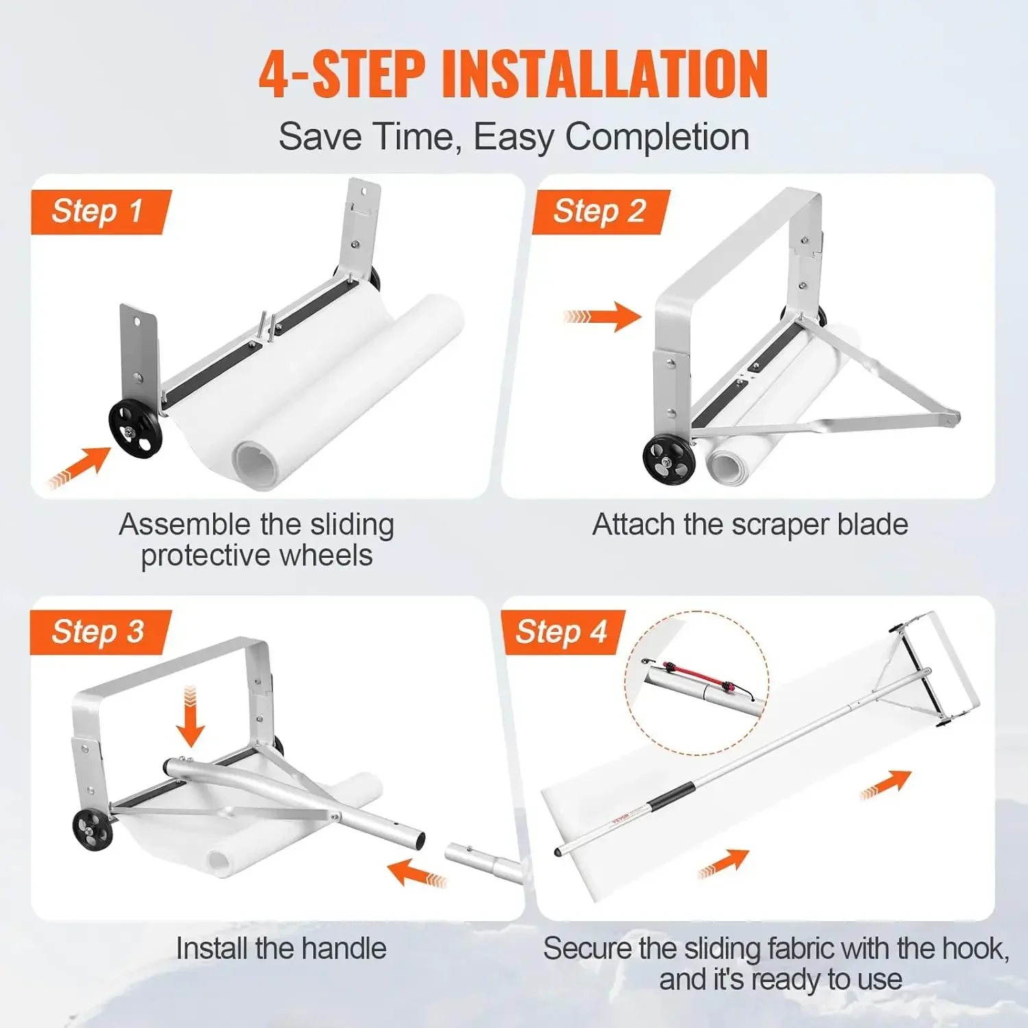 Snow Roof Rake, 30ft Reach Aluminium Roof Shovel with Slide Cloth, Premium 19" Blade Snow Removal Tool