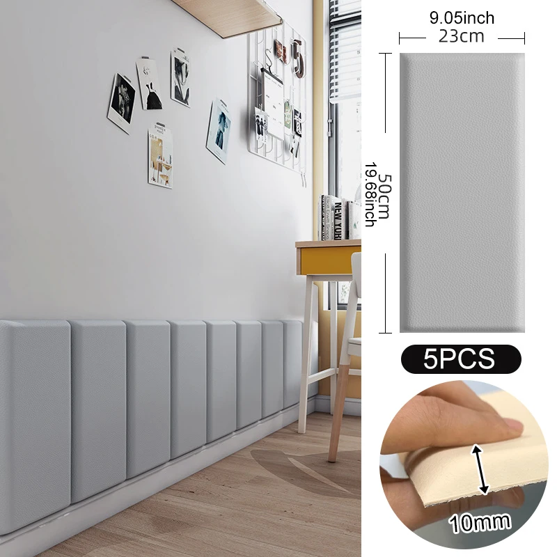 Peel & Stick 3D Upholstered Wall Panels - 5PCS Anti-Collision Padding for Queen Headboard Playroom Decor