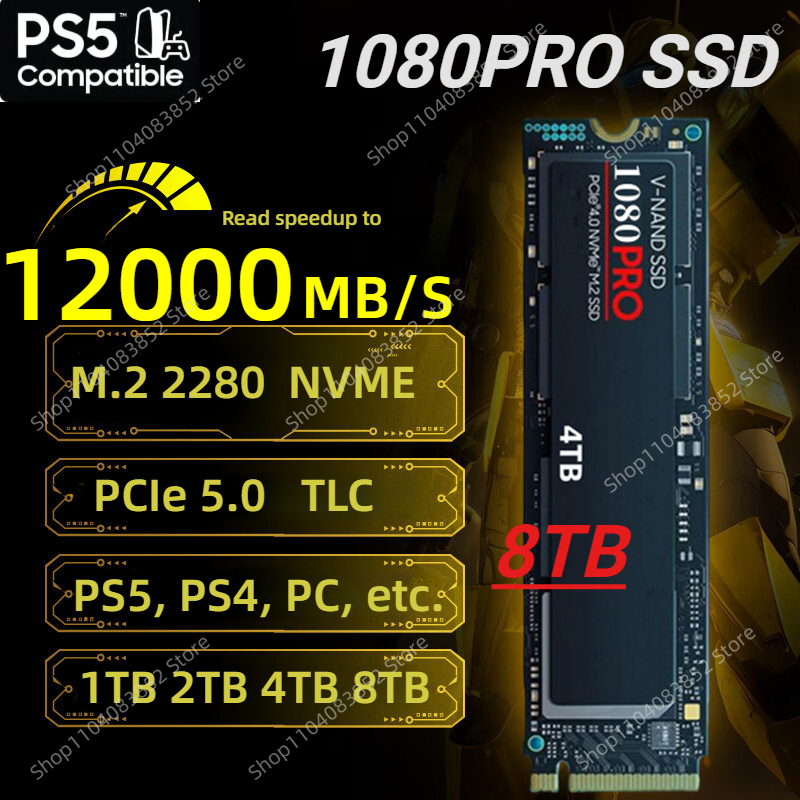 Newest 1080pro SSD NVMe M.2 2280 1TB 2TB 4TB 8TB Hard Disk Internal Solid State Drive PCIe 5.0 for PS5 Laptop PC Desktop Laptop