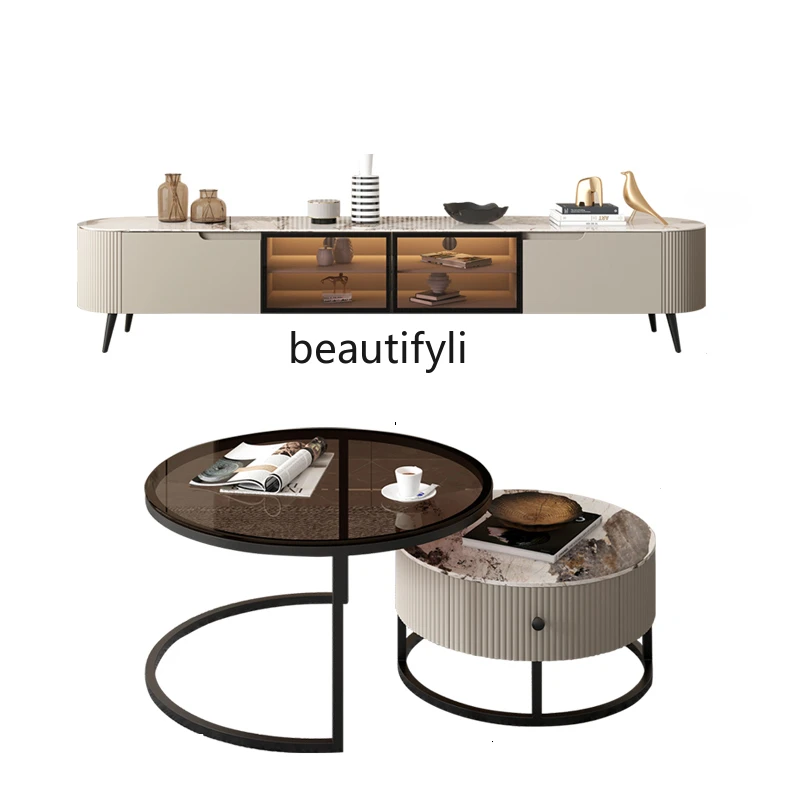 

Итальянский минималистичный каменный столик, журнальный столик, подставка для телевизора, комбинированная гостиная, домашняя маленькая квартира, простой современный напольный шкаф