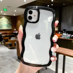 Candy Color Wavy Border Transparent Shockproof Phone Case - Soft Protective Back Cover - iPhone 11 (Black)