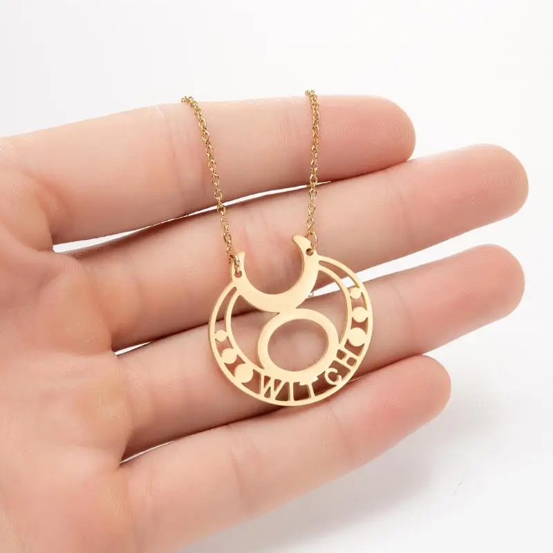 SMJEL Vintage Crescent Blume Edelstahl Halskette Mond Sterne Hexe Anhänger Halskette für Frauen Kette Schmuck Party Geschenk – Detail 9