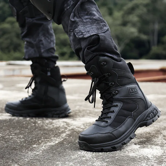 Botas planas de policía militar para niños, zapatos tácticos swat