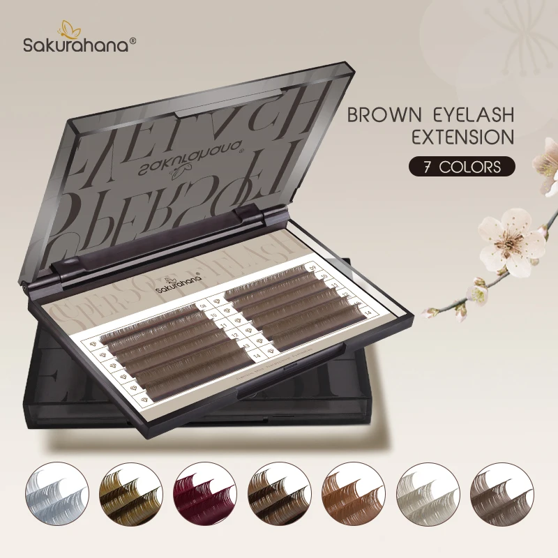 Sakurahana Individuelle künstliche Nerz-Wimpernverlängerungen in Karamell-, Braun-, Blaugrün- und Mokka-Farben, professionelle Werkzeuge für Make-up