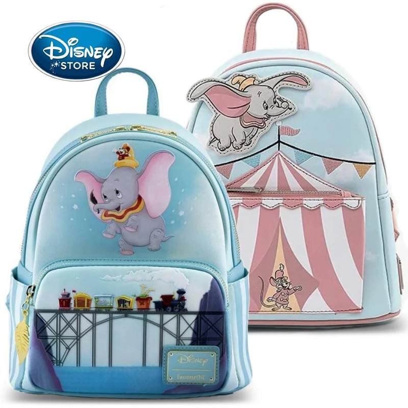 

Disney Cartoon Dumbo Flying Circus Tent Womens Zipper Backpack PU Leather Double Strap Shoulder Bag Purse Disneyland Storage Bag
