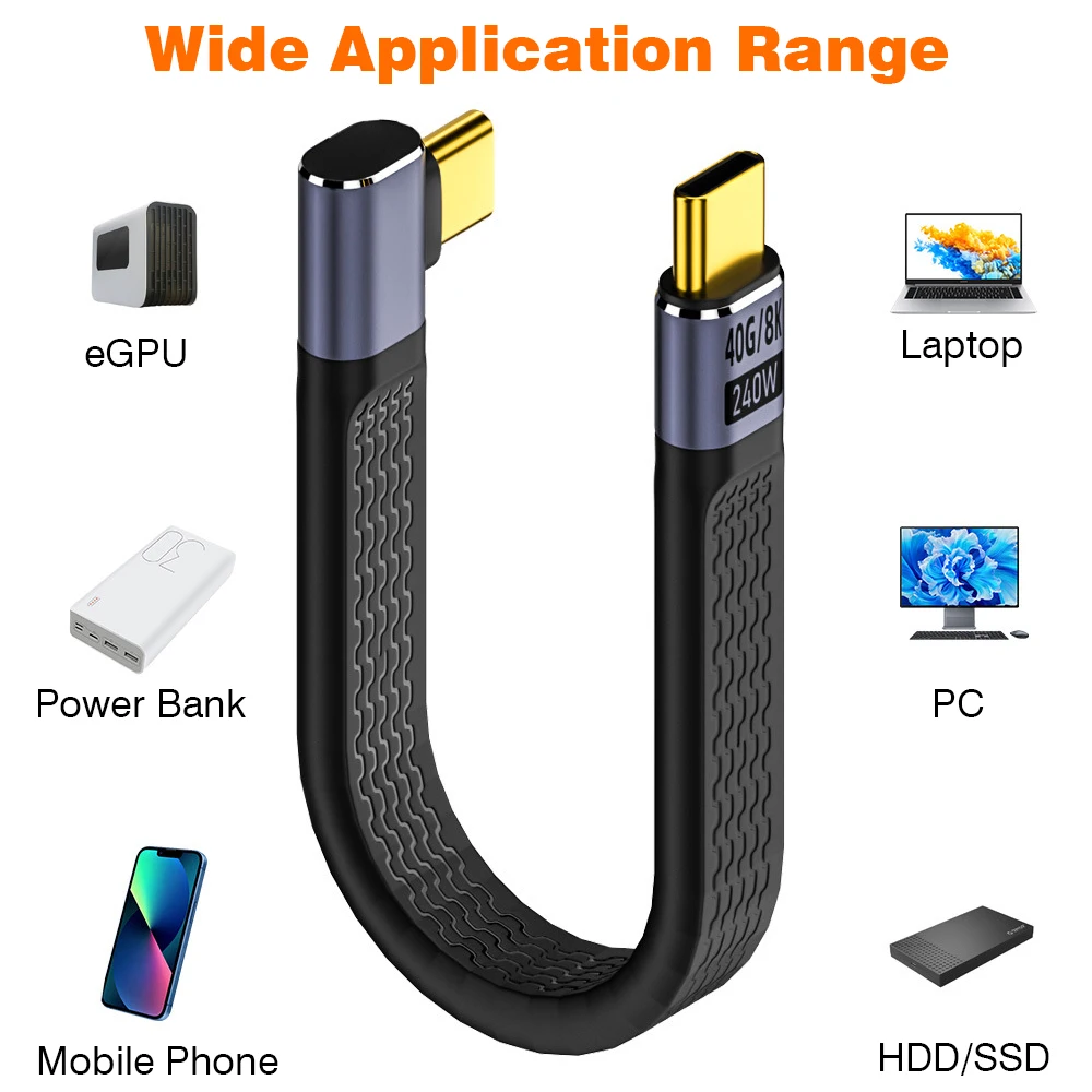 USB 4 90 Degree Thunderbolt3 Elbow USB C Cable 40Gbps Thunderbolt 4 Angle Type C Cable for SSD Laptop Macbook Elbow Connector BEST SELLERS