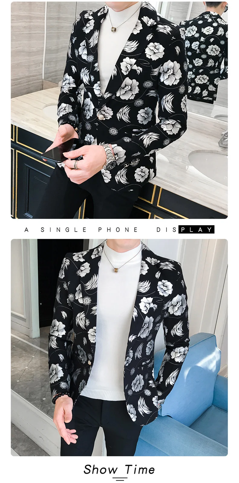 Printed Floral Blazers Mens Night Club Outfits Gold Rose Bomber Jackets Dress Jackets Blazer Masculino Chaqueta Hombre Formal sport coat