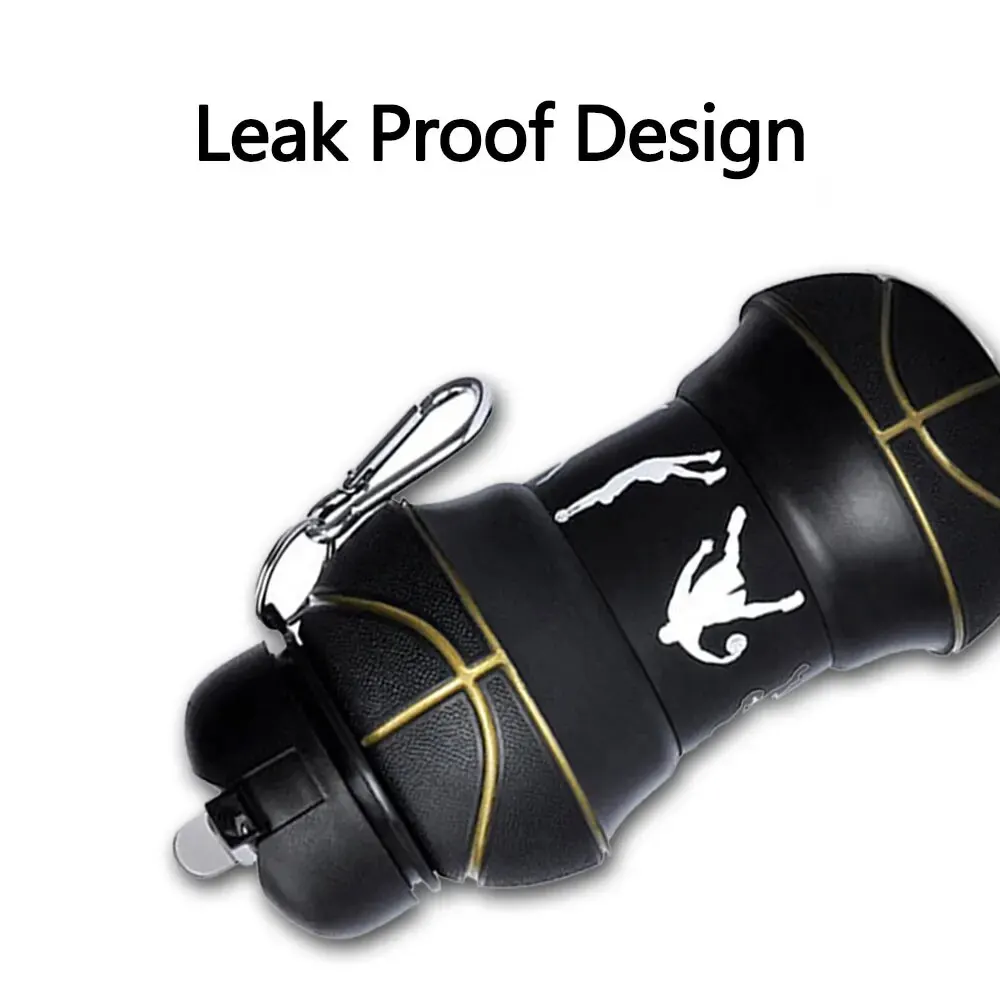 Water Bottle Silicone Fold Water Bottle Cups Outdoor Sports Basketball Style Leakproof Portable Sports Water Kettle