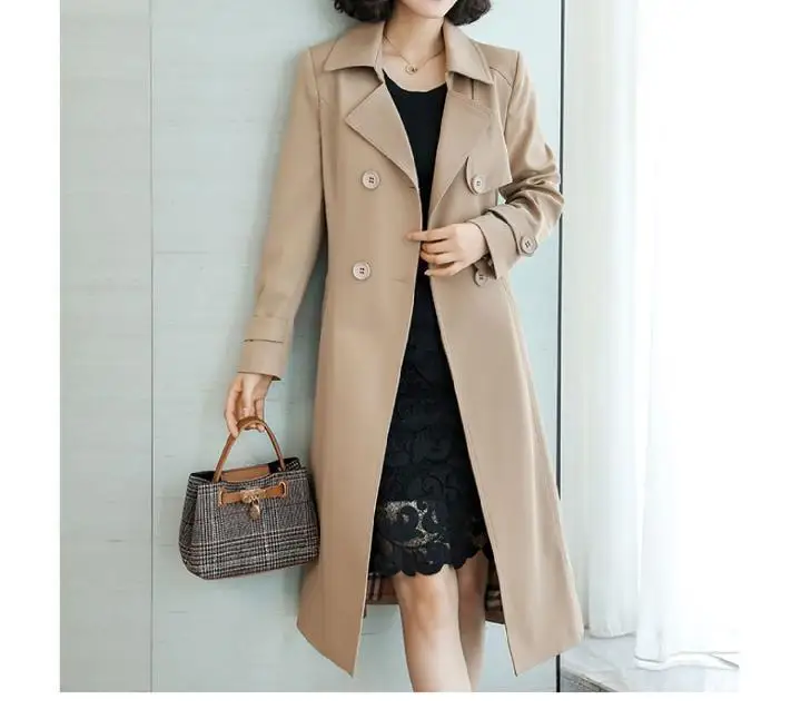 2022 New Spring Autumn Women Trench Coat Slim Trench Coat Women's Mid-length Khaki Windbreaker Plus Size 3XL Temperament Coat Parkas