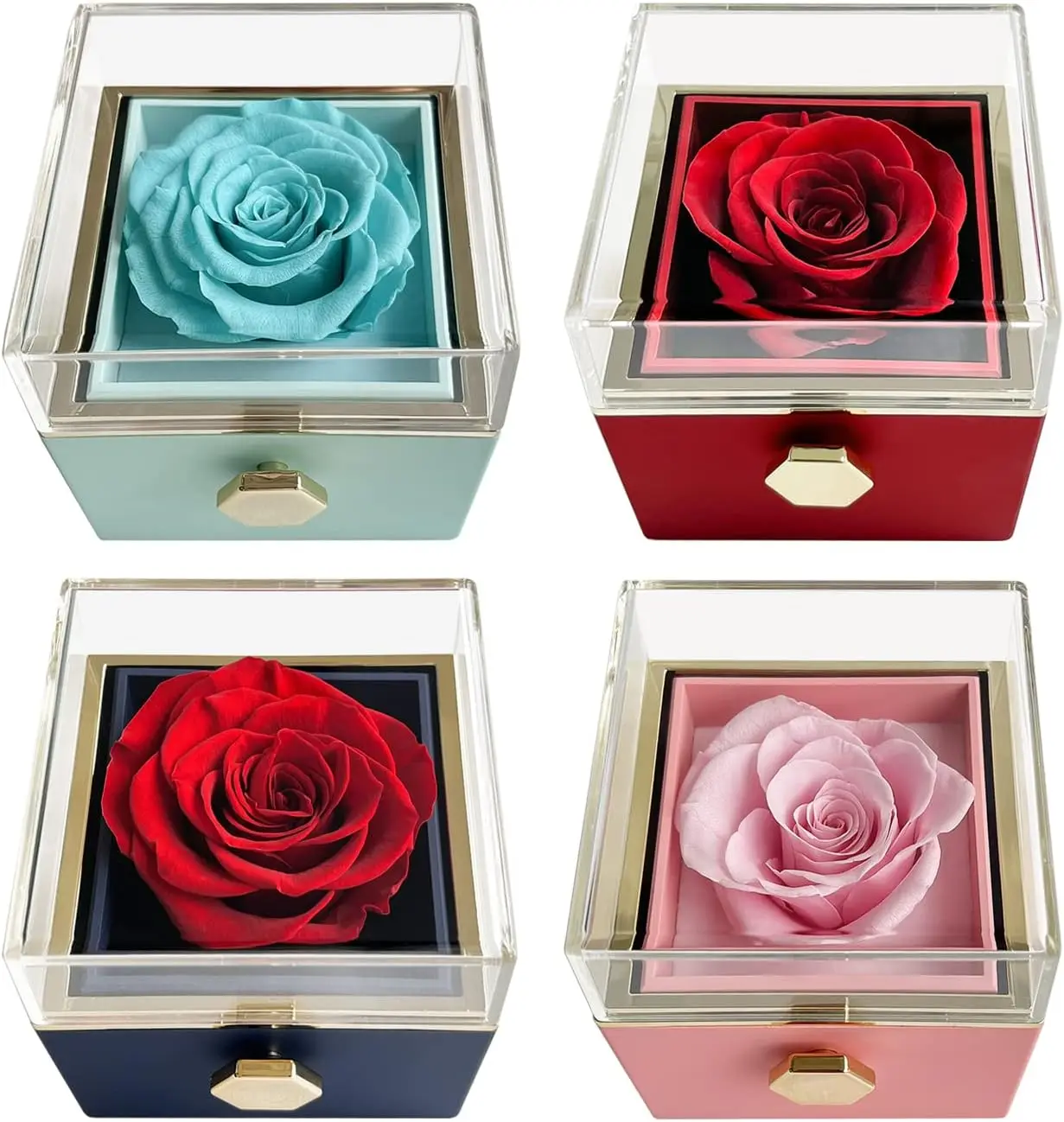 360 Degree Rotation Eternal Real Rose In Acrylic Gift Box Ring Locket  Jewelry Box Romantic Valentine's Day Mother's Day Present
