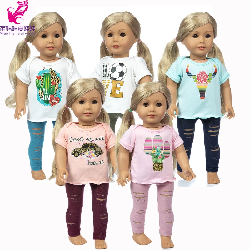 Cute White T-shirt Jeans Pants For 18" Girl Doll Set Clothes 2020 Hot Sale 