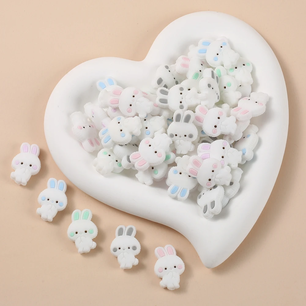 Cartoon Animal Bunny Silicone Bead 10Pcs 18x27mm Food Grade Teether Bead For Jewelry Making DIY Pacifier Chain Necklace Bracelet