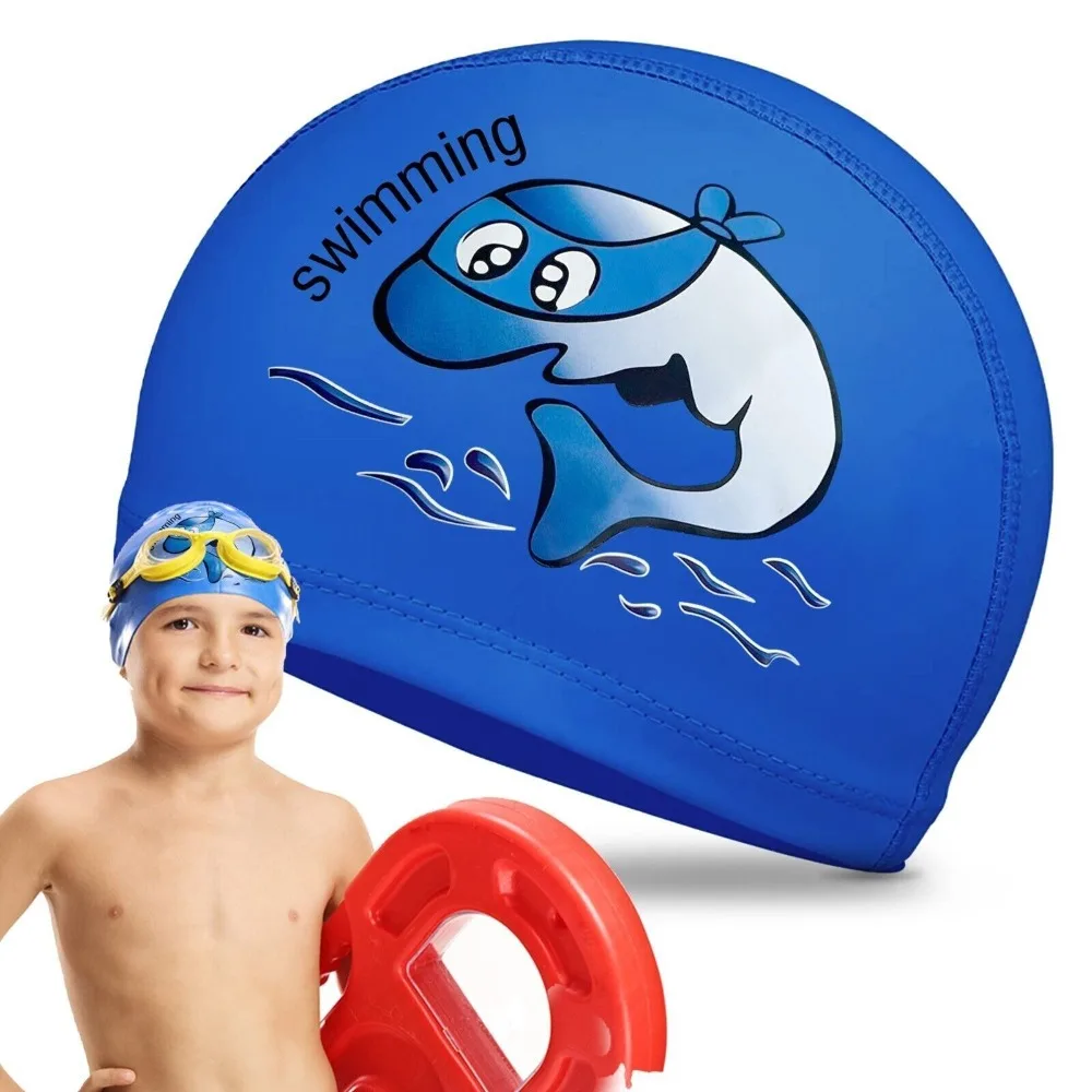 

Waterproof Swimming Cap Useful Cartoon Silicone Swim Pool Hat Ear Protection PU Coated Swim Cap Suit Kids