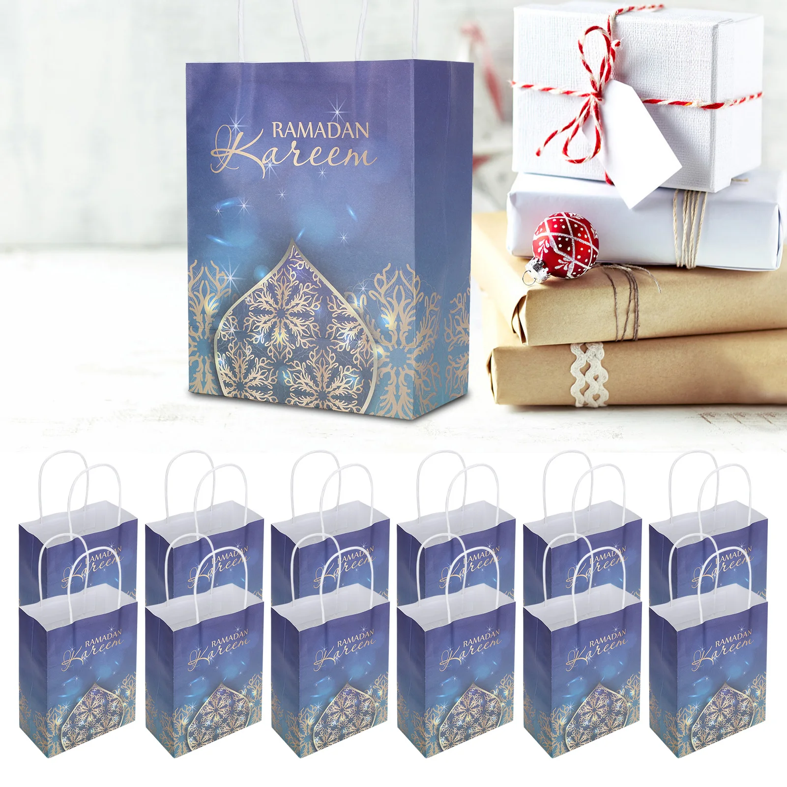 

12Pcs Ramadan Paper Handbag Gift Bag Packaging Carry Bag Ramadan Decoration 2024 New Islam Muslim Festival Party Eid Mubarak