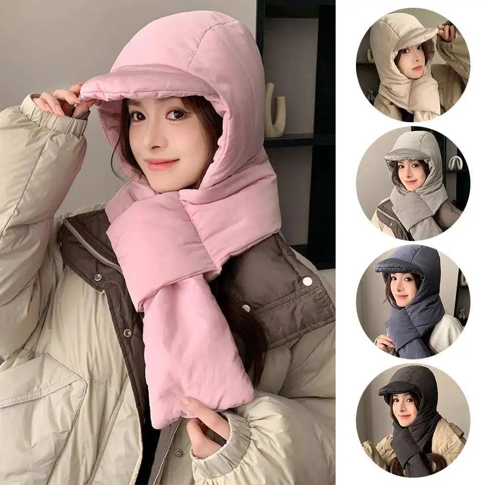 Down Hat And Scarf For Women Hooded Scarf For Women Windproof Thick Integrated Ear Protection Winter Hood Neck Warmer For Cold 4