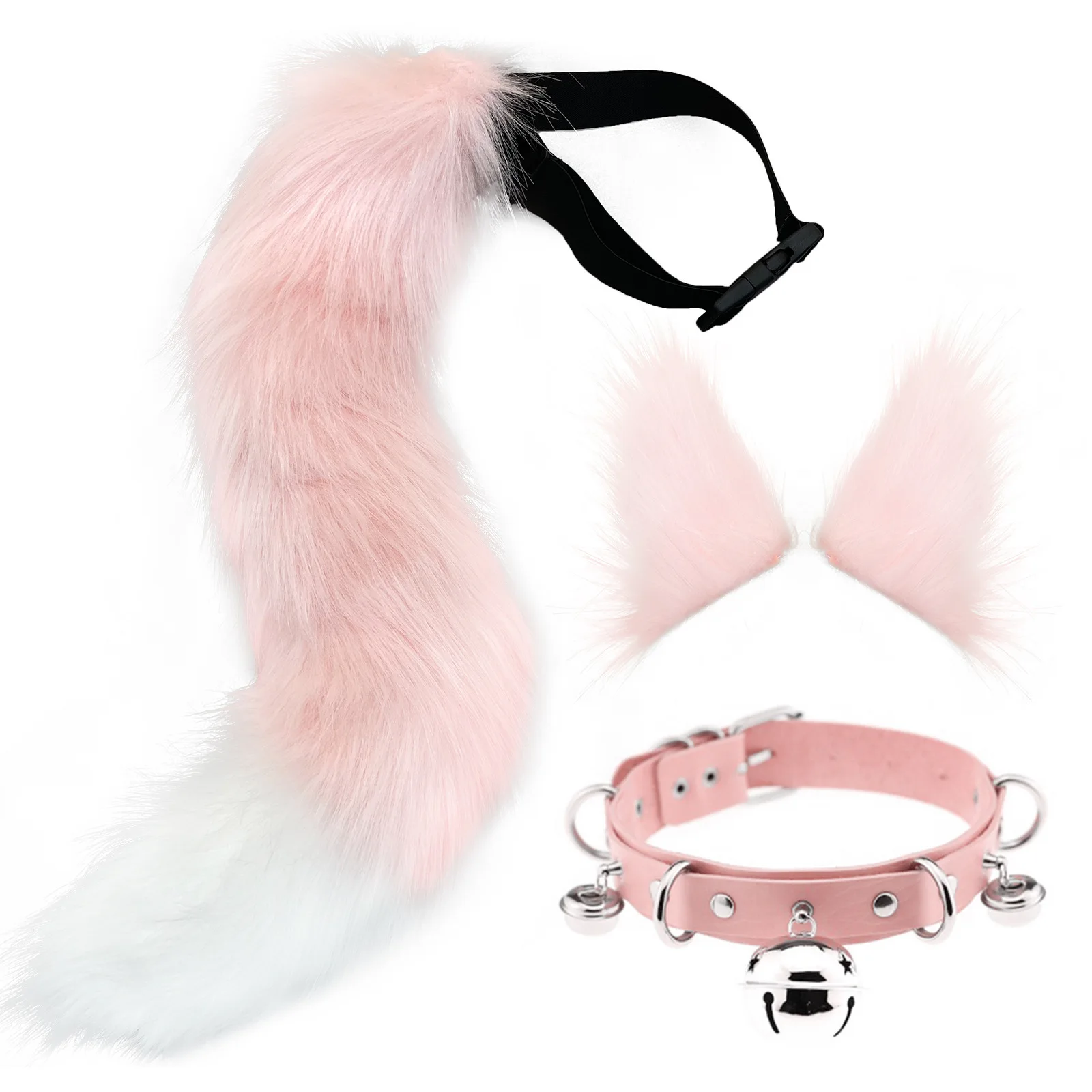 

New Fluffy Animal Ears Headband Furry Ears Hair Hoop Necklace Tail Set Leather Choker for Halloween Masquerade Party Fancy Dress