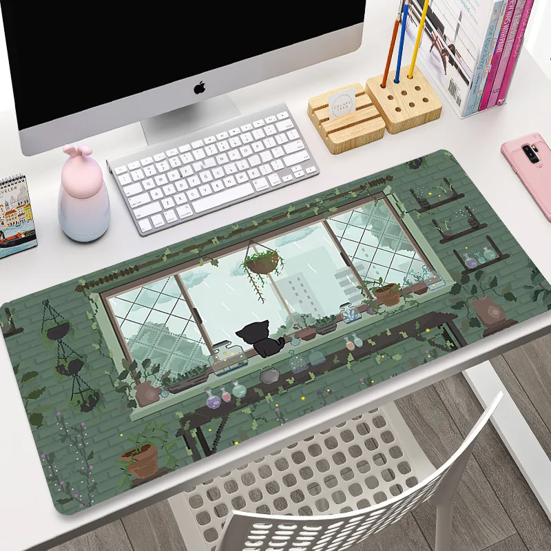 thumbnail image 1 of Alfombrilla grande para ratón y teclado para videojuegos, alfombrilla grande para ratón con diseño de gato bonito XL, planta verde, para ordenador, Gamer, tableta, alfombrilla para ratón larga XXL 900, 1 of 5