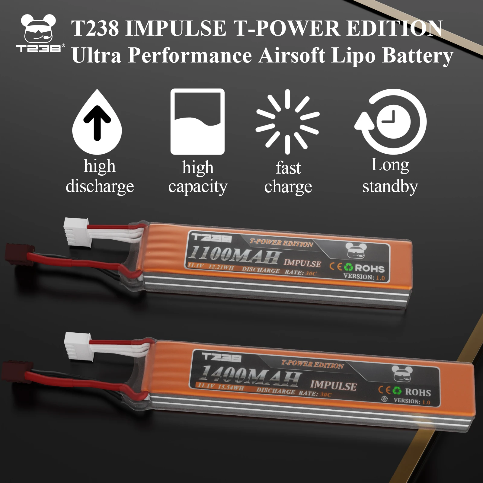 T238 IMPULSE 11.1v Battery for Water Gun 1100/1400mAh，30C battery for BB Airsoft Parts 5