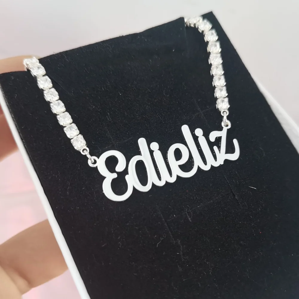 

LeeChee Tennis Zircon Chain Custom Letter Initials Nameplate Necklace Personalized Anniversary Gift