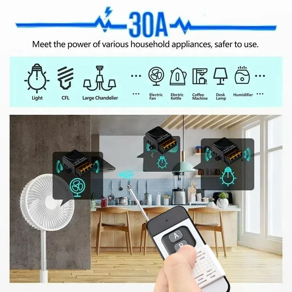 Interruttore di telecomando senza fili RF ad alta potenza 433Mhz AC85-220V 30A 1000M per lampada da soffitto pompa ventola di scarico per ufficio fattoria di fabbrica - immagine 2